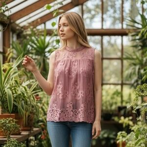 Paper Tee Lace Sleeveless Blouse - Mauve